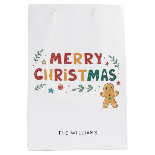 Cute Gingerbread Cookie Personalized Christmas Medium Gift Bag