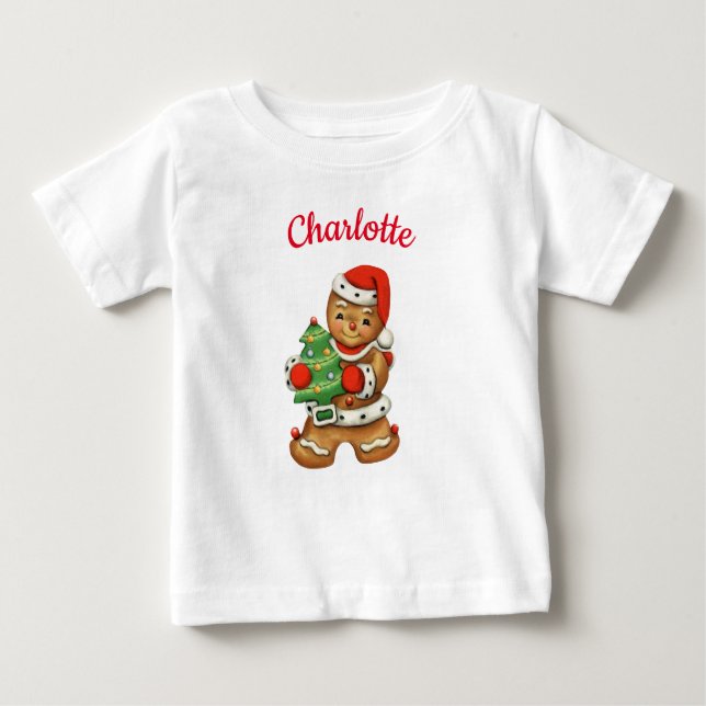 Cute Gingerbread Cookie personalized name Baby T-Shirt (Front)