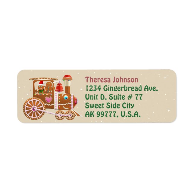 Cute Gingerbread Cookie Steam Locomotive Label (Front)