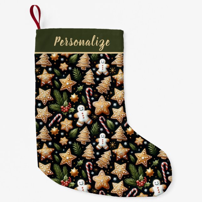 Cute Gingerbread Cookies Candy Cane Personalized Small Christmas Stocking (Front)