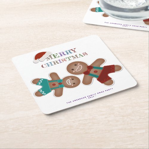 Cute Gingerbread Cookies Christmas Holiday Party Square Paper Coaster