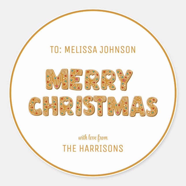 Cute Gingerbread Cookies Christmas Typography Classic Round Sticker (Front)