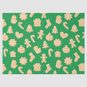 Cute Gingerbread Cookies Green Christmas Pattern Tissue Paper