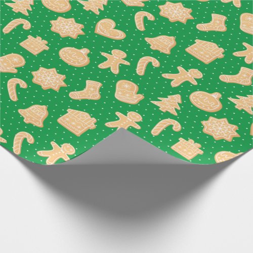 Cute Gingerbread Cookies Green Christmas Pattern Wrapping Paper