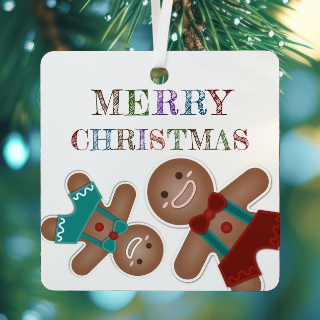 Cute Gingerbread Cookies Merry Christmas Photo Metal Ornament (Creator Uploaded)