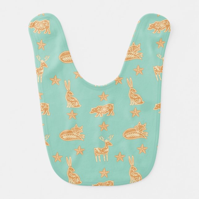 Cute Gingerbread Cookies on Mint Baby Bib (Front)