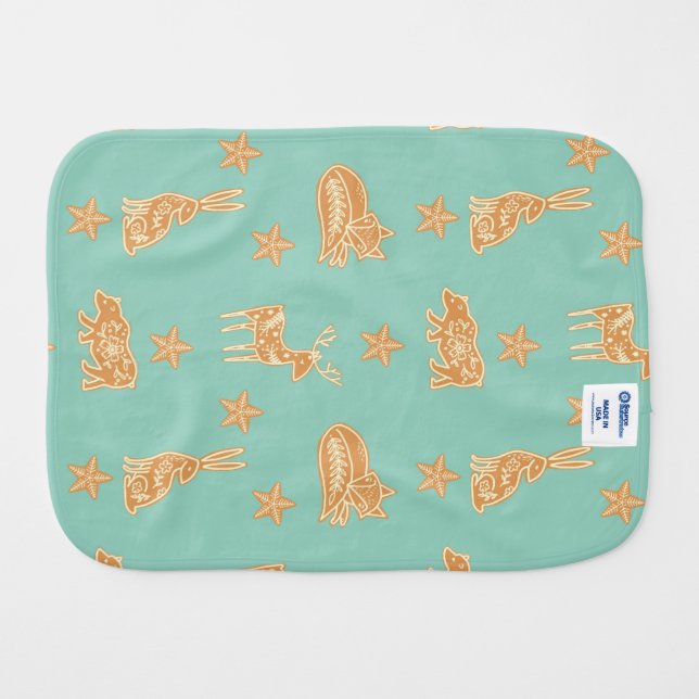 Cute Gingerbread Cookies on Mint Baby Burp Cloth (Back Horizontal)