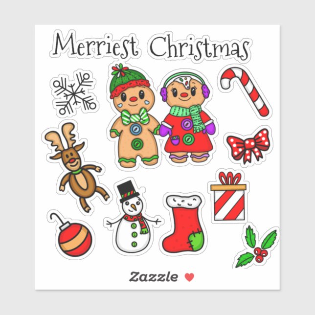 Cute Gingerbread Couple and other Christmas Sticker (Sheet)
