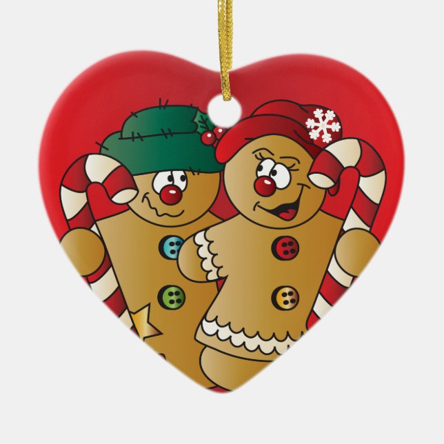 Cute Gingerbread Couple Ceramic Ornament (Front)