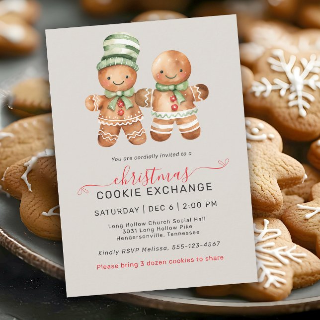 Cute Gingerbread Couple Cookie Exchange Party Invitation (Creator Uploaded)
