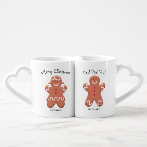 Cute Gingerbread Couple Personalised Christmas Coffee Mug Set