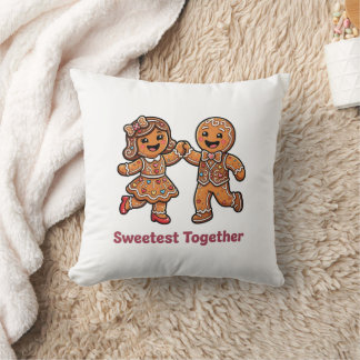 Cute Gingerbread Couple Sweetest Together Christma Throw Pillow