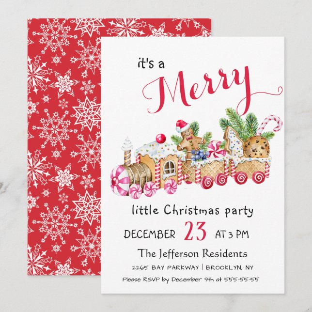 Cute Gingerbread Express Little Christmas Party Invitation (Front/Back)