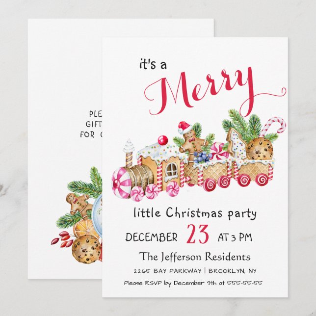 Cute Gingerbread Express Little Christmas Party Invitation (Front/Back)