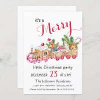 Cute Gingerbread Express Little Christmas Party Invitation