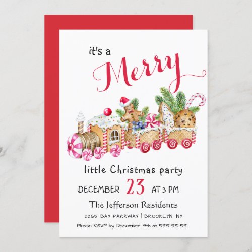 Cute Gingerbread Express Little Christmas Party Invitation