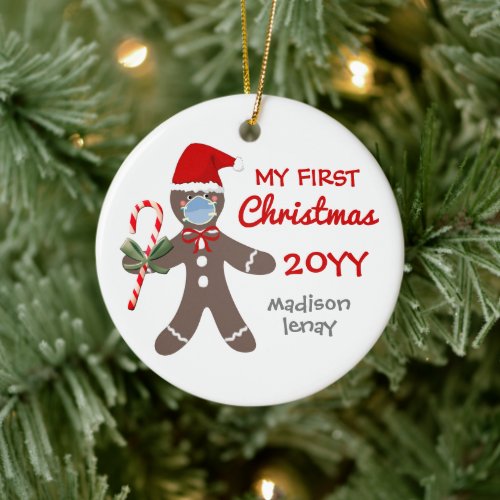 Cute Gingerbread First Christmas Babys Custom Ceramic Ornament