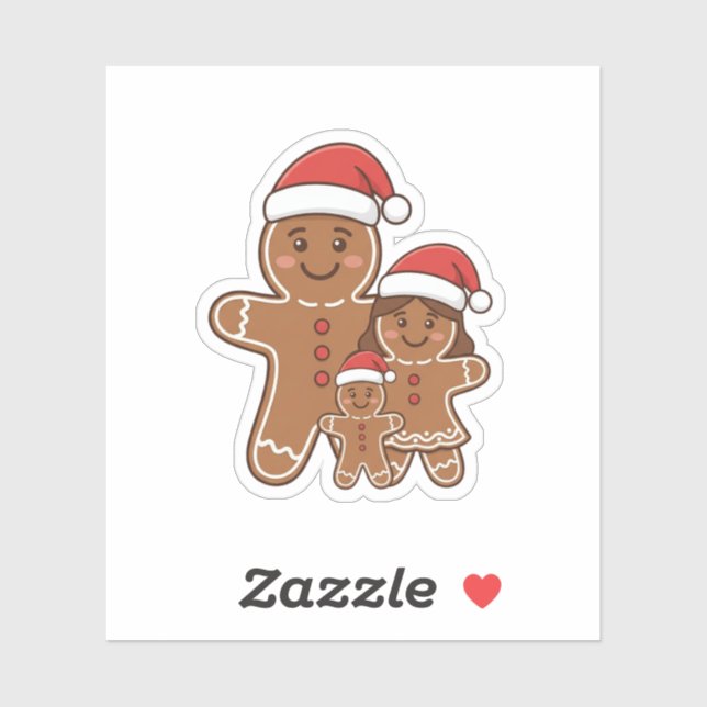 Cute Gingerbread Friends Family with Santa Hats  Sticker (Sheet)