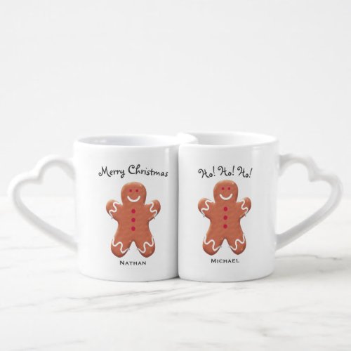 Cute Gingerbread Gay Couple Personalised Christmas Coffee Mug Set