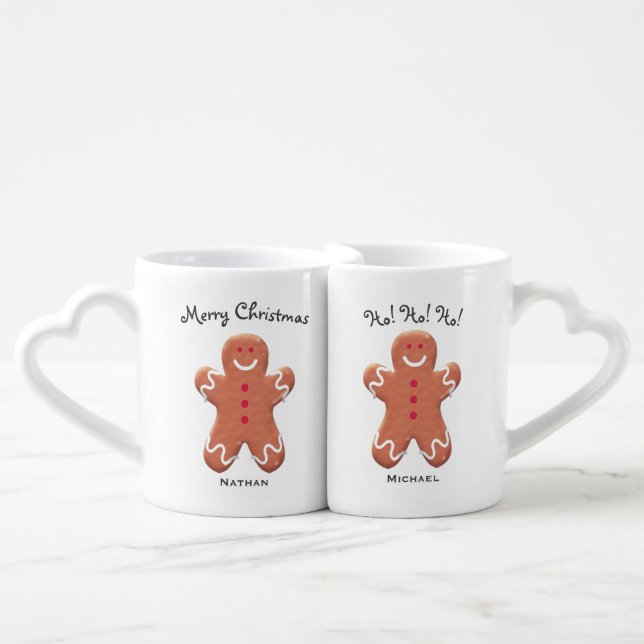 Cute Gingerbread Gay Couple Personalised Christmas Coffee Mug Set (Front Nesting)