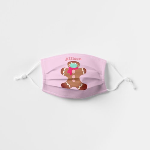 Cute Gingerbread Girl Blush Pink Personalized Kids Cloth Face Mask