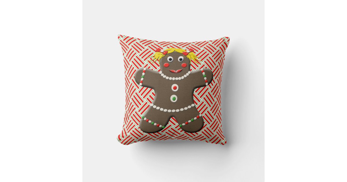 Cute Gingerbread Girl & Boy Christmas Throw Pillow | Zazzle