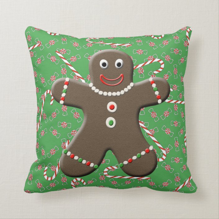 Cute Gingerbread Girl & Boy Christmas Throw Pillow | Zazzle.com