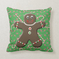 Cute Gingerbread Girl & Boy Christmas Throw Pillow