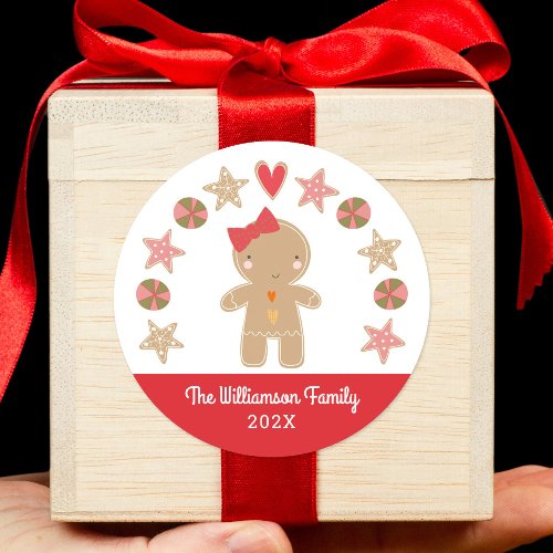 Cute Gingerbread Girl Christmas Holiday Cookie Red Classic Round Sticker