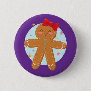 Cute Gingerbread Girl Cookies Art Drawing Button