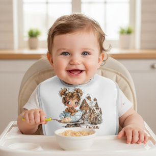 Cute Gingerbread Girl in Teacup Christmas  Baby Bib