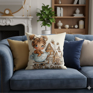 Cute Gingerbread Girl in Teacup Christmas  Throw Pillow