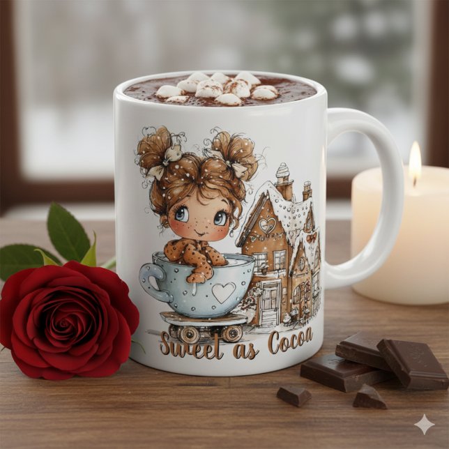 Cute Gingerbread Girl in Teacup Christmas  Two-Tone Coffee Mug (Creator Uploaded)