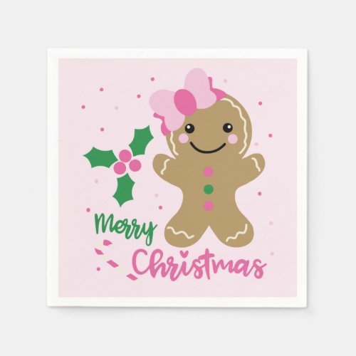 Cute Gingerbread Girl Merry Christmas Napkins