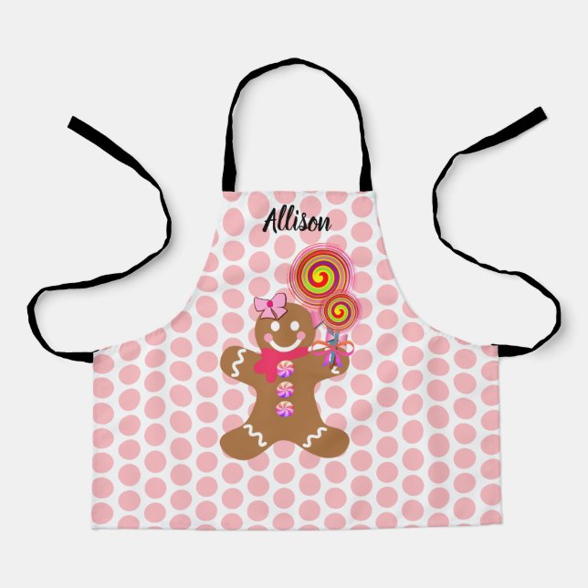 Cute Gingerbread Girl Personalized Baking Kids Apron (Front)