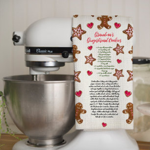 Cute Gingerbread Grandma's Christmas Cookie Recipe Kitchen Towel
