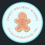 Cute Gingerbread Holiday Gift Label Sticker<br><div class="desc">An adorable gingerbread cookie smiles in the middle of these cute Christmas stickers,  perfect for labeling gifts or envelopes from your family.</div>