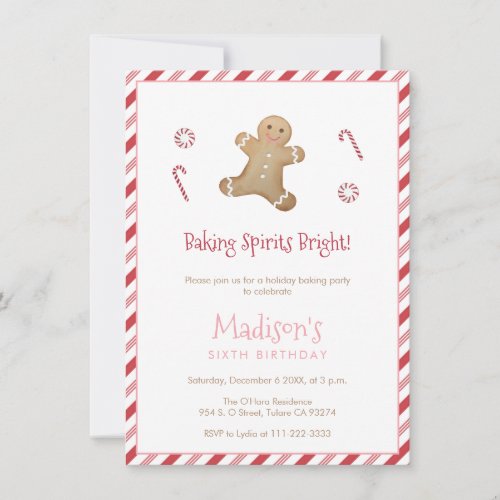 Cute Gingerbread Holidays Baking Birthday Party In Invitation