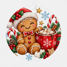 Cute Gingerbread Hot Cocoa Christmas Ornament
