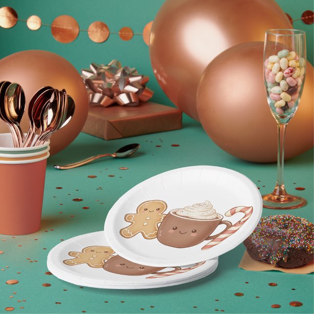 Cute Gingerbread & Hot Cocoa Kids' Christmas Fun P Paper Plates (Creator Uploaded)
