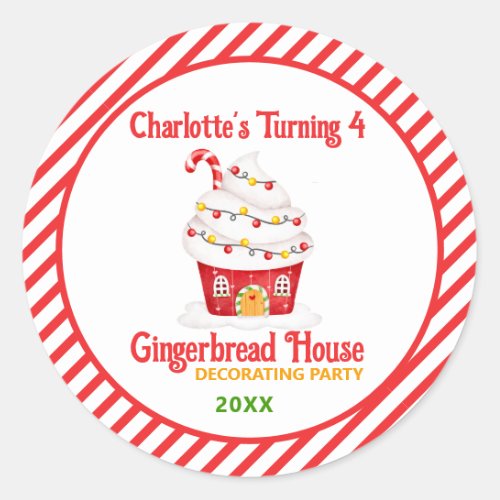 Cute Gingerbread House Candy Cane Birthday Classic Round Sticker