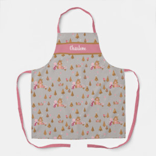 Cute Gingerbread House Candy Canes Grey Pink Apron