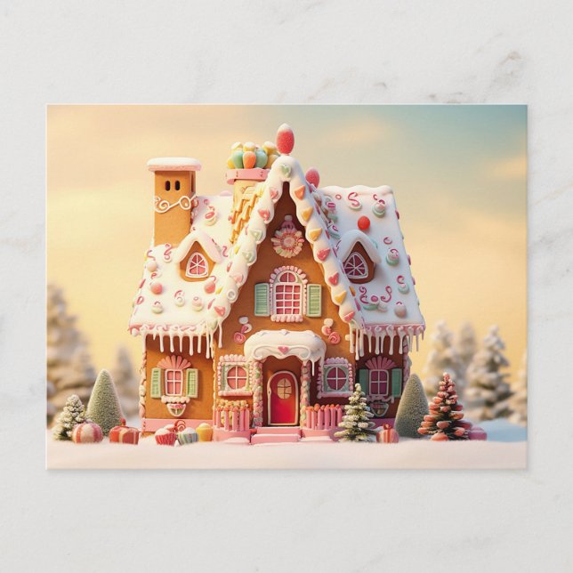 Cute Gingerbread House Christmas Greeting Card (Front)