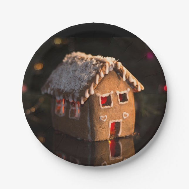 Cute Gingerbread House Christmas Paper Plates (Front)