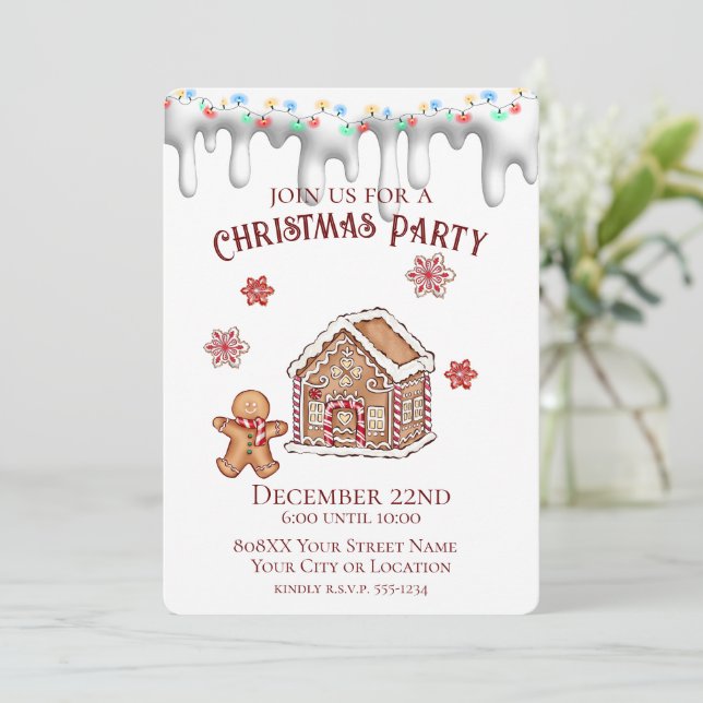 Cute Gingerbread House Christmas Party Invitation (Standing Front)