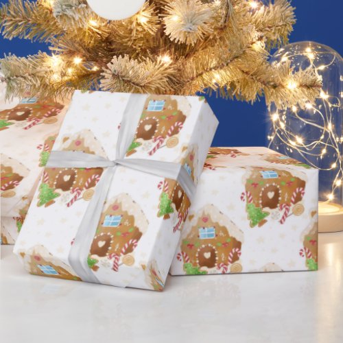 Cute Gingerbread House Christmas Wrapping Paper