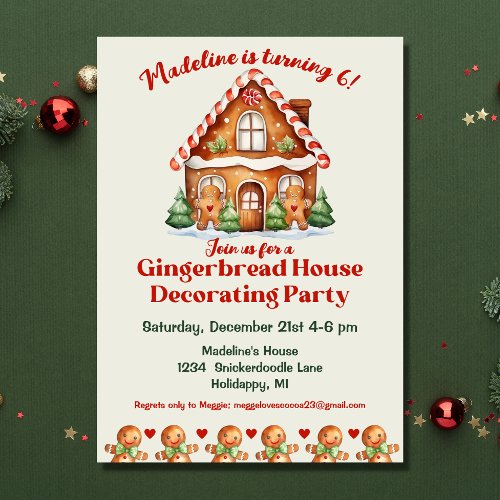 Cute Gingerbread House Decorating Birthday Invitation