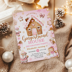 Cute Gingerbread House Decorating Birthday Party Invitation