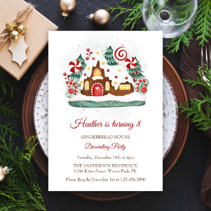 Cute Gingerbread House Decorating Birthday Party Invitation