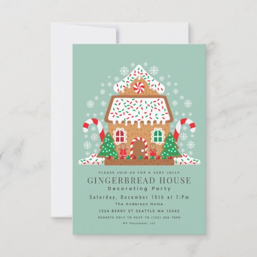Cute Gingerbread House Decorating Holiday Party  Invitation